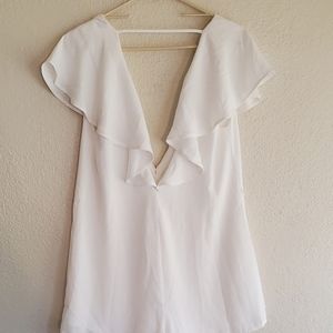 Deep V White Plunge TOBI Romper